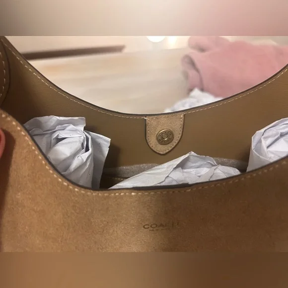 Coach Tan Suede Hobo Shoulder Bag - Picture 6 of 7